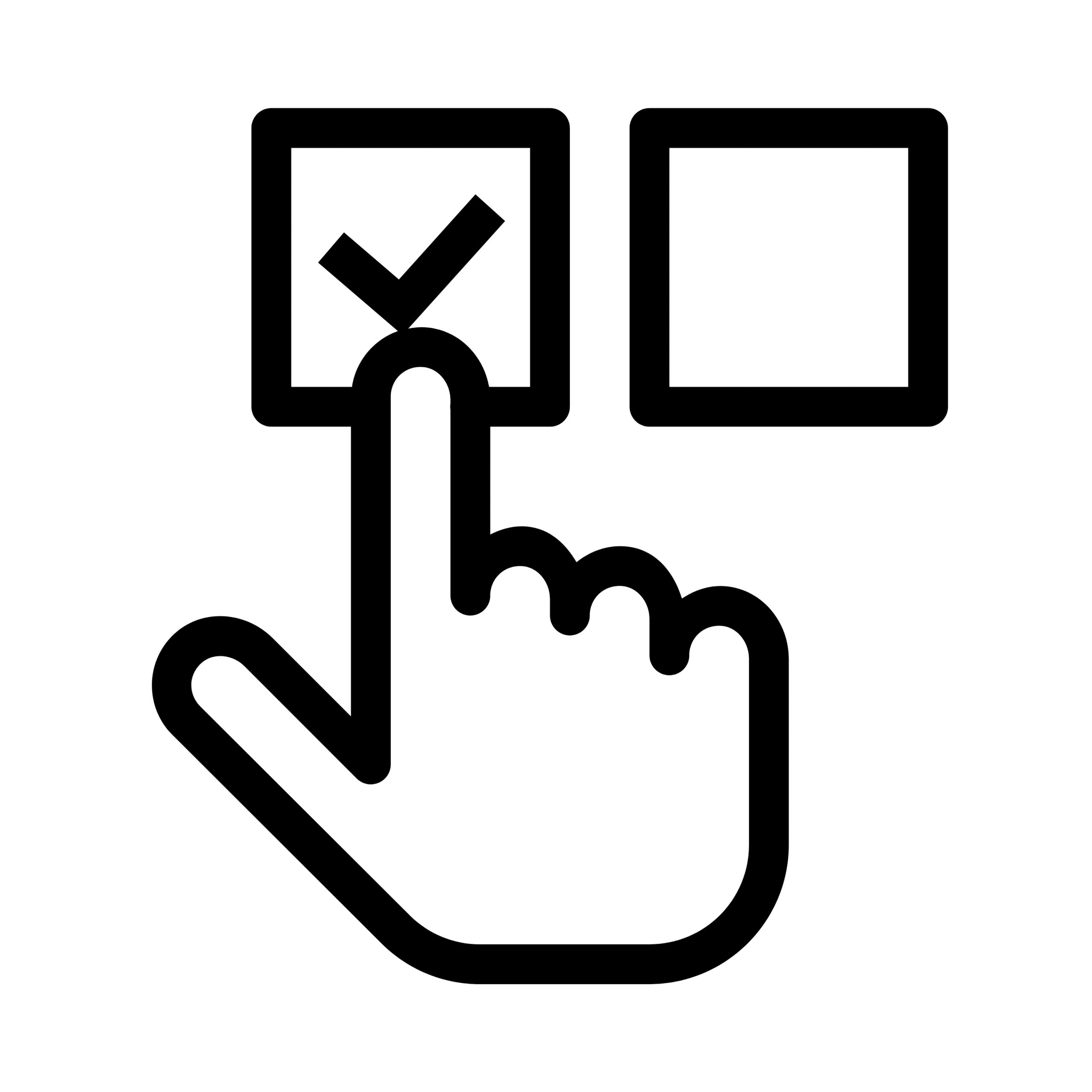 Two tick boxes, one empty and one with a cross inside. A hand is pointing at the box with the cross.