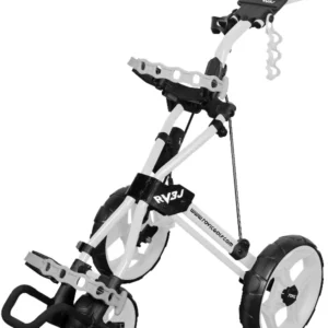 an unfolded image of the Rovic RV3j Junior golf trolley in white.