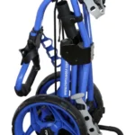 a folded Rovic RV3J Junior golf Trolley in Blue