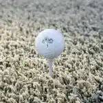 Lynx Junior Ai Hi-Fly golf ball on a tee with frosty ground.